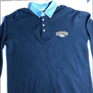 The Edge 1997 Mens Denver Broncos Navy Blue Long Sleeve Quarter Button Up Shirt